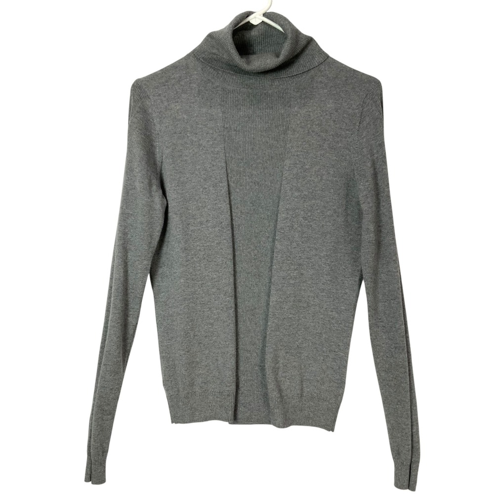 Faconnable Grey Merino Wool Sweater Large Pullover Turtleneck Long Sleeve Ribbed
